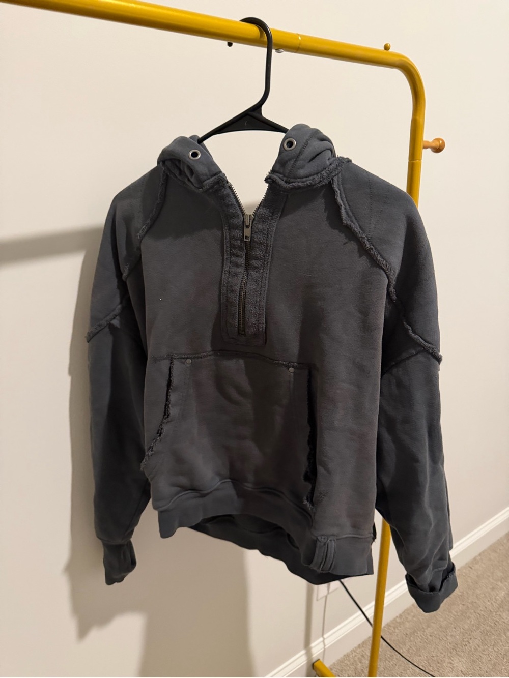 Free People Gray Half-Zip Hooded Sweatshirt
